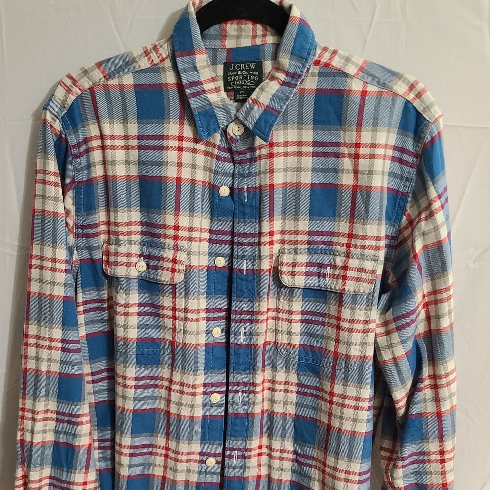 J-Crew Men's Flannel Shirt | Red White Blue | Medium
